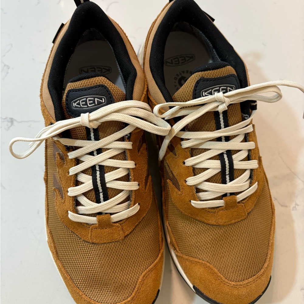 Keen Women’s Tan/Brown Suede & Mesh Sneakers with Cream Laces